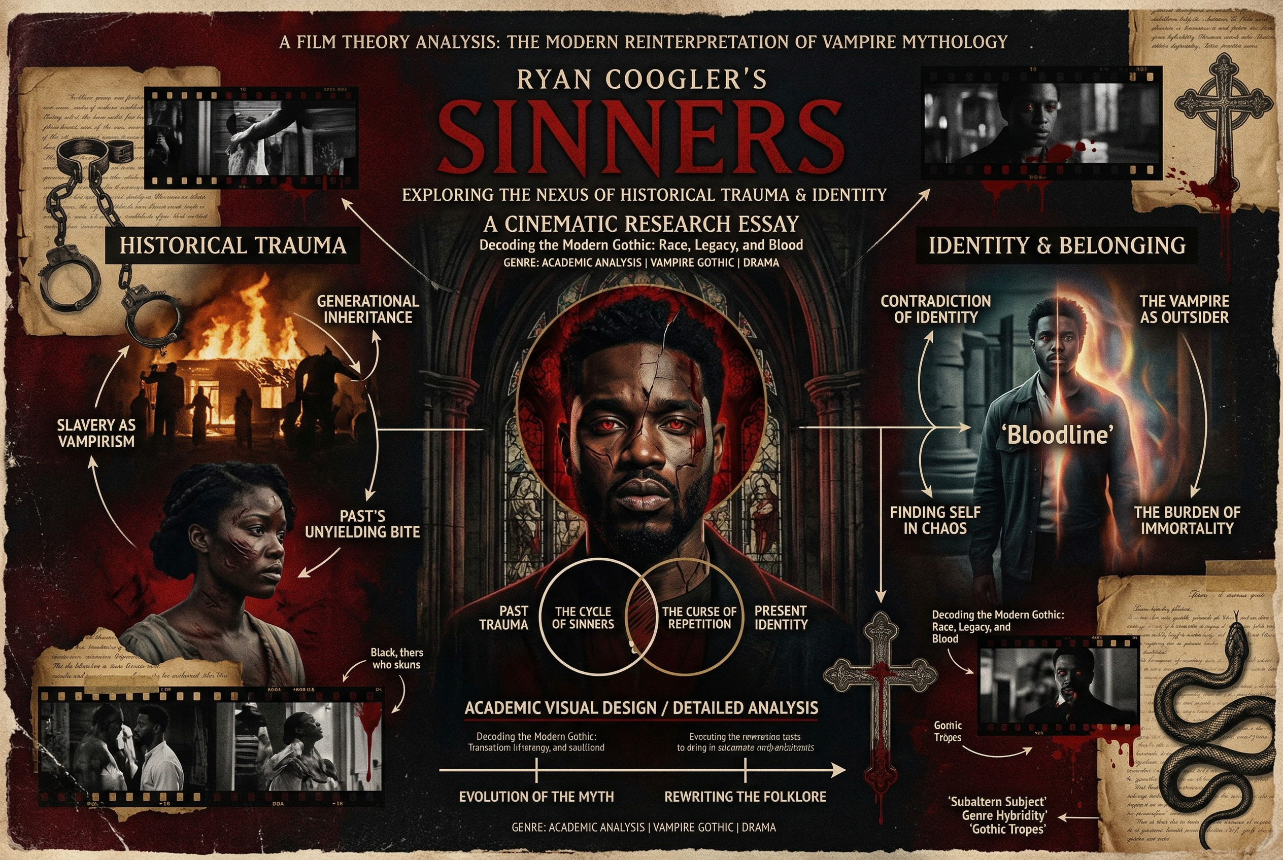 Dark atmospheric scene from Sinners showing the film's unique visual approach to vampire mythology