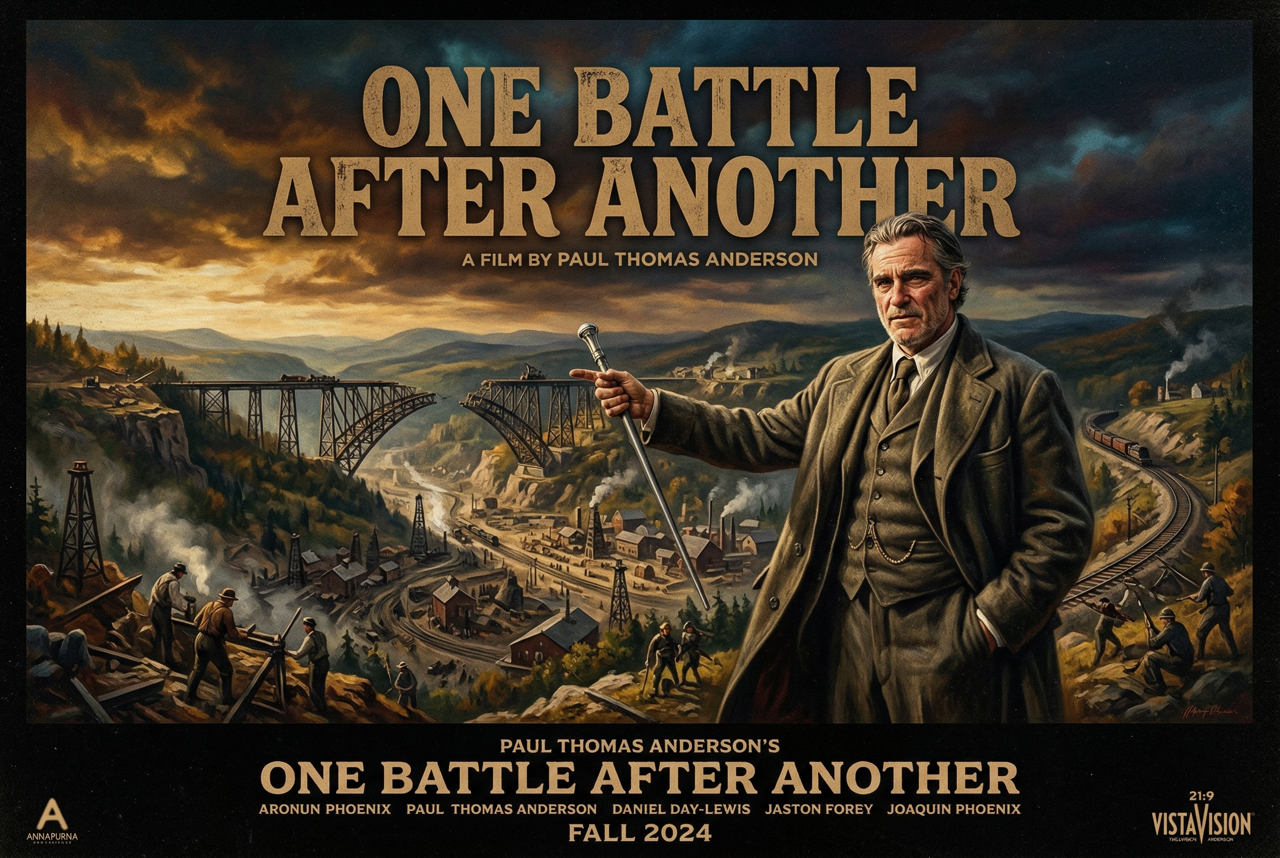 Scene from One Battle After Another showing the film's distinctive cinematography